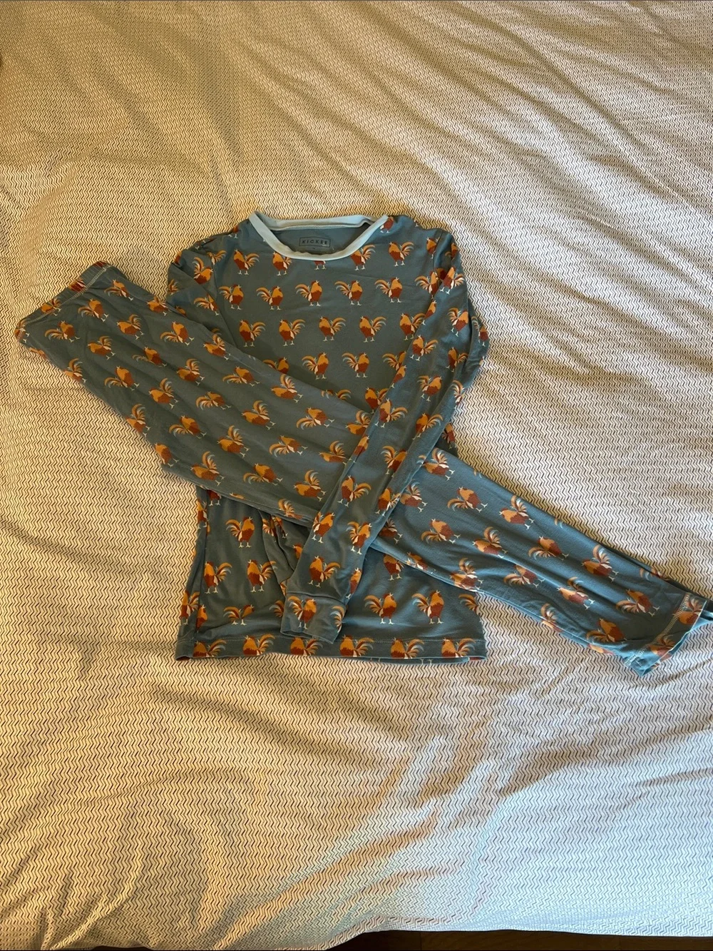 Kickee Pants Teal Rooster Print Kids Pajama Set